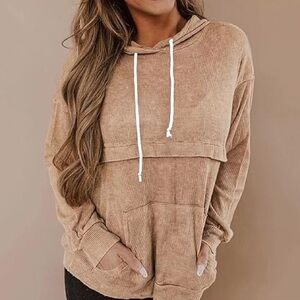 Waffle Knit Pullover Hoodie